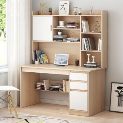 Modern Home Office Desk with Storage Shelf, Writing Desk Table Study Desk Workstation with Hutch and Bookshelf,Computer Desk PC Laptop Desk with Shelves(120x45x163cm(47x18x64), Wood)